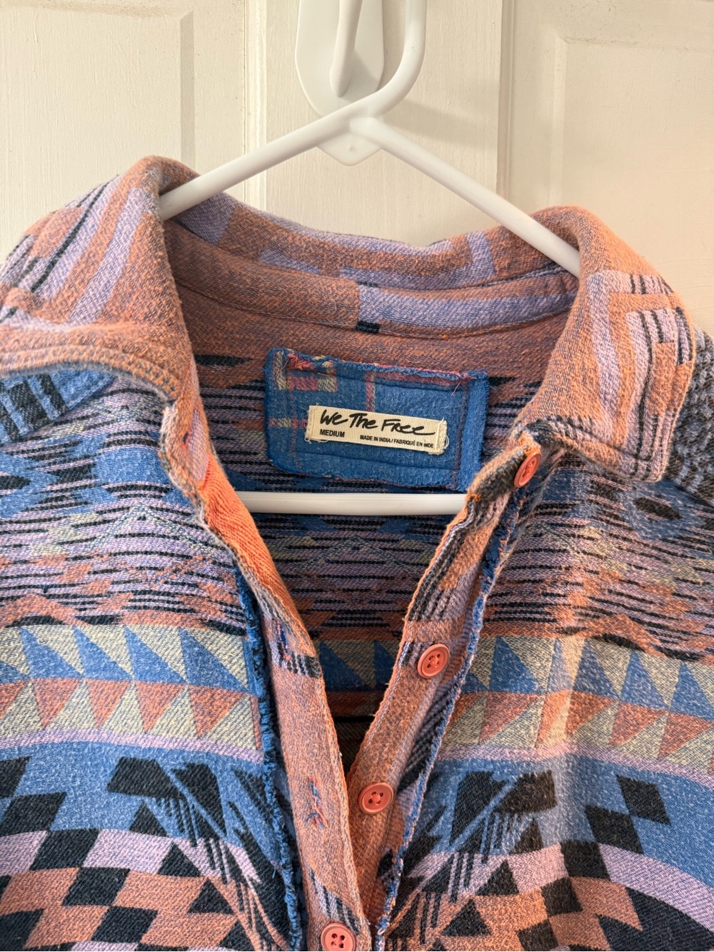Free People Arizona Sky Knit Button-Up Pullover in Dusty Blue & Mauve - Picture 3 of 5